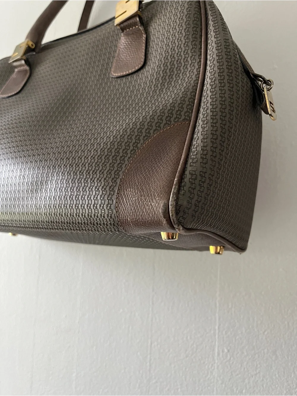 Stepan Made In Italy Structured Brown Satchel with Gold Accent Hardware
